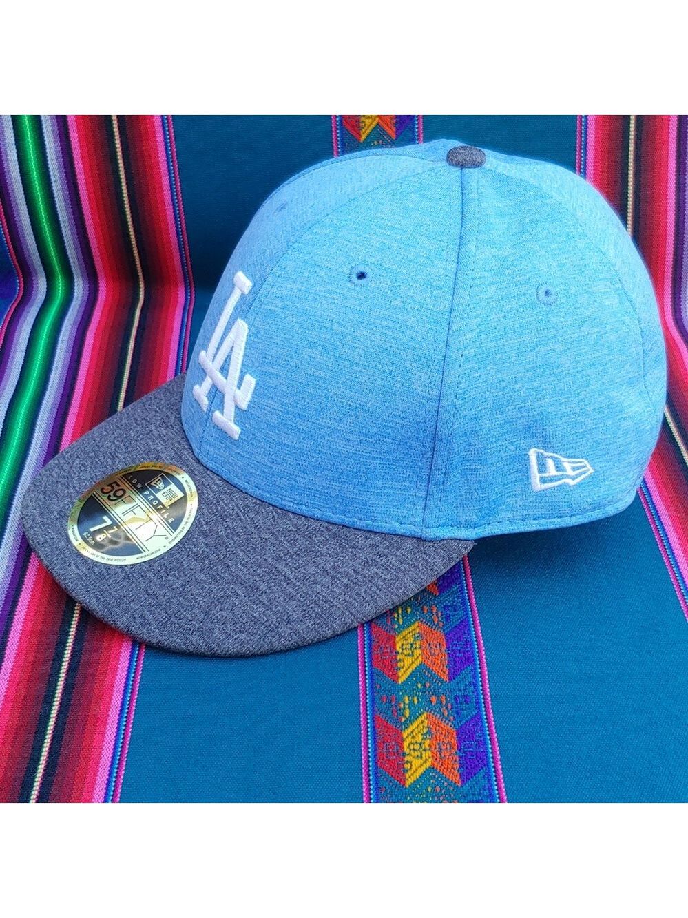 New Era Dodgers 59FIFTY Low Profile 7 7/8 Fitted Baseball Cap Light-Dark Blue - Picture 4 of 16